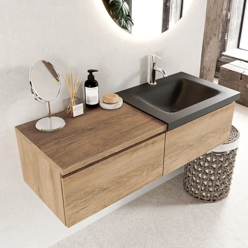 Veilige Betaling Mondiaz Bukla 120cm badmeubel met module 60 Washed Oak met 2 lades wastafel Cloud rechts 1 kraangat Urban