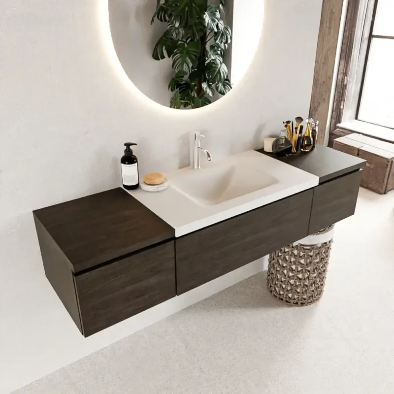Mondiaz Bukla 160cm badmeubel met module 40 Dark Brown met 3 lades wastafel Cloud midden 1 kraangat Talc Beperkt Aanbod