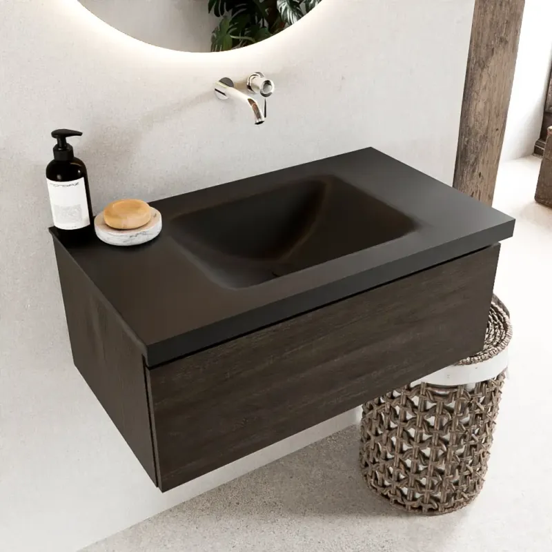 Nu Kopen Mondiaz Bukla 80cm badmeubel Dark Brown met 1 lade wastafel Cloud midden 0 kraangaten Urban