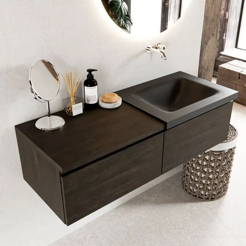 Actieprijs Mondiaz Bukla 120cm badmeubel met module 60 Dark Brown met 2 lades wastafel Cloud rechts 0 kraangaten Urban