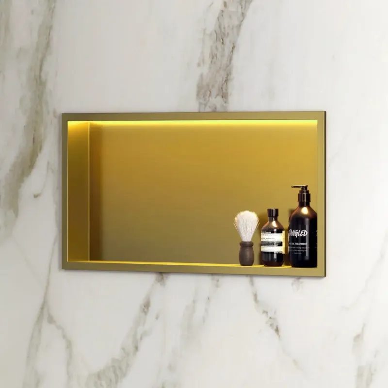 Voordeelprijs Saniclear Lucio inbouwnis met LED verlichting 60x30cm geborsteld messing PVD