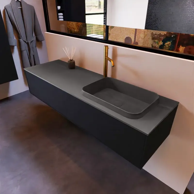 Laatste Versie Mondiaz Erin 150cm badmeubel Urban met 1 lade en donkergrijze wastafel rechts 1 kraangat