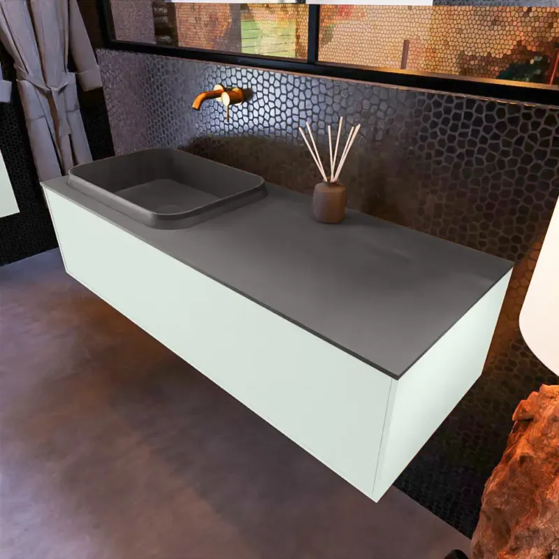 Mondiaz Erin 120cm badmeubel Greey met 1 lade en donkergrijze wastafel links zonder kraangaten Premium