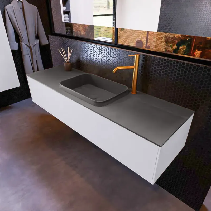 Voordeelprijs Mondiaz Erin 150cm badmeubel Cale met 1 lade en donkergrijze wastafel midden 1 kraangat