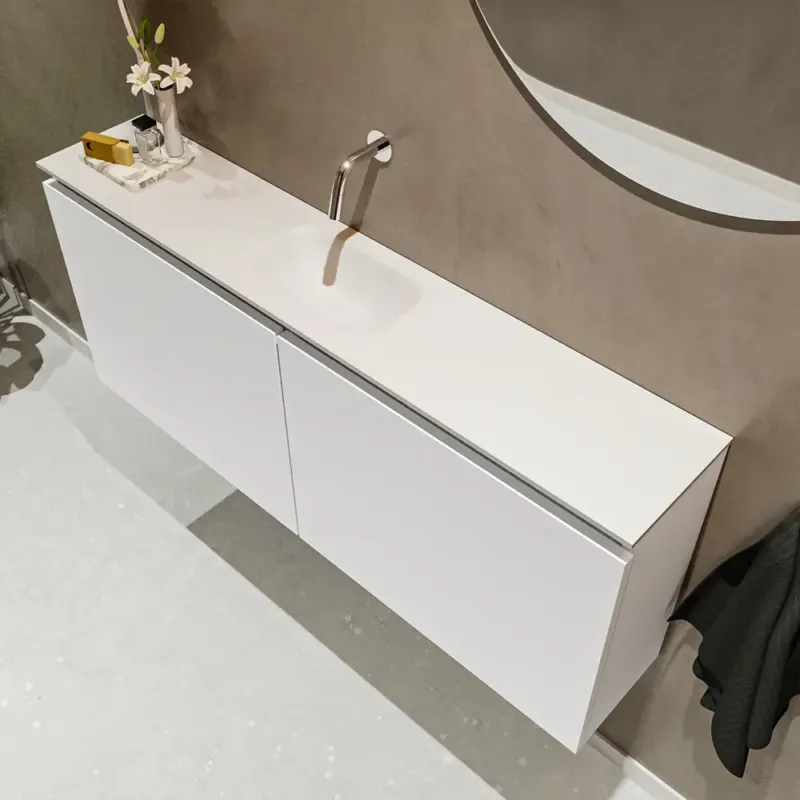 Express Levering Mondiaz Ture 120cm toiletmeubel talc met wastafel talc midden geen kraangat