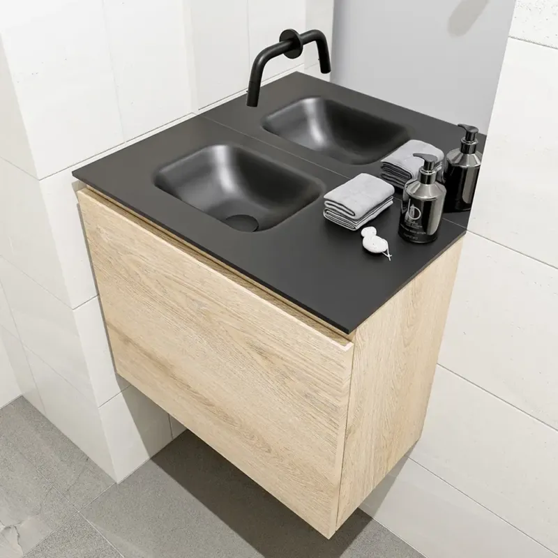 Mondiaz Olan 60cm toiletmeubel washed oak met wastafel urban links geen kraangat Speciale Aanbieding