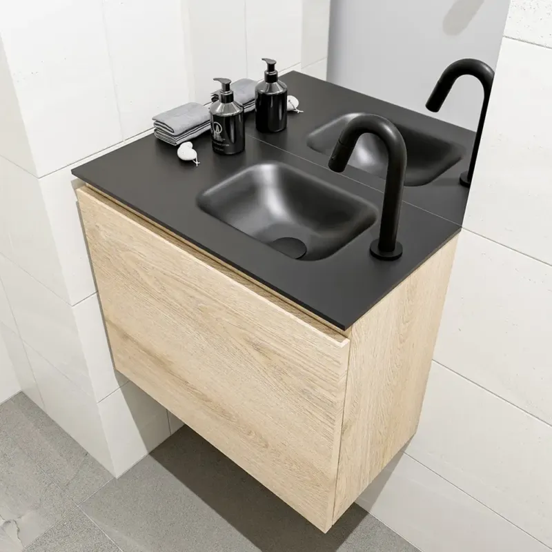Favoriet Mondiaz Olan 60cm toiletmeubel washed oak met wastafel urban rechts 1 kraangat