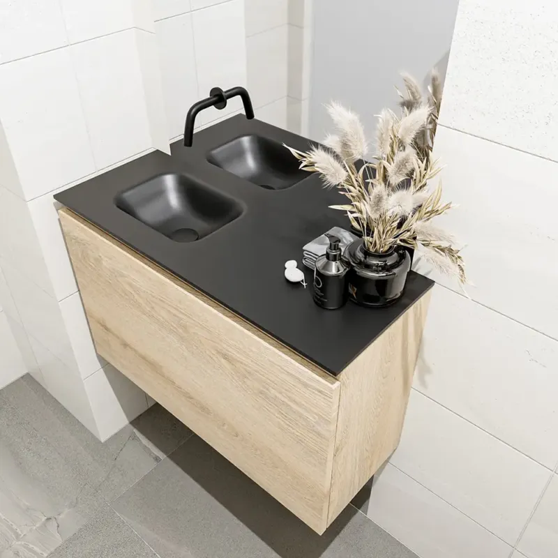 Mondiaz Olan 80cm toiletmeubel washed oak met wastafel urban links geen kraangat Beperkt Aanbod