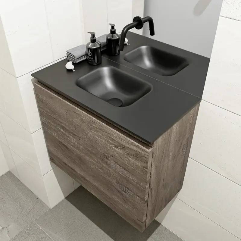 Hoge Kwaliteit Mondiaz Olan 60cm toiletmeubel dark brown met wastafel urban midden geen kraangat