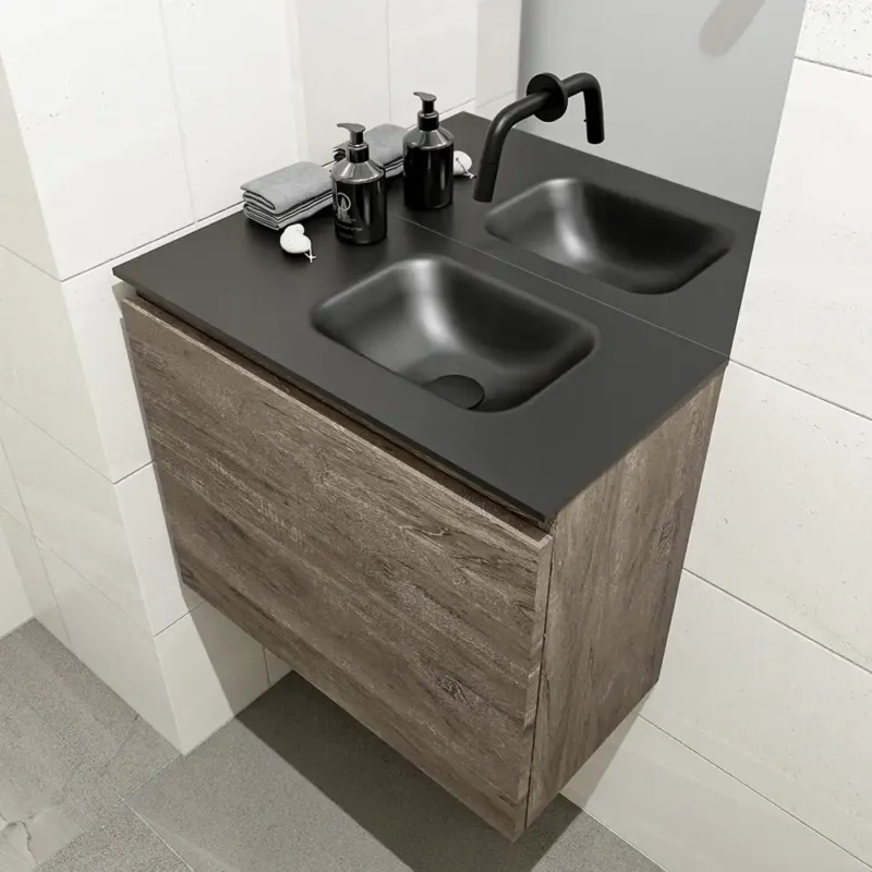 Mondiaz Olan 60cm toiletmeubel dark brown met wastafel urban rechts geen kraangat Bestel Nu