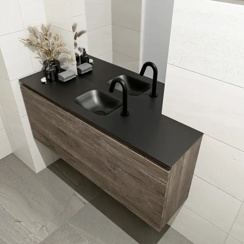 Mondiaz Olan 120cm toiletmeubel dark brown met wastafel urban midden 1 kraangat Korting