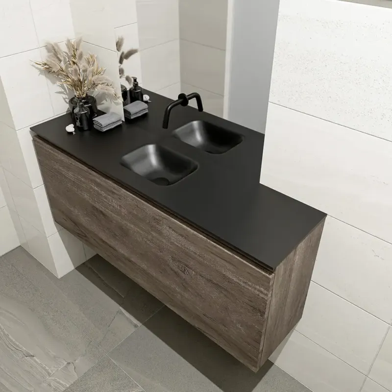 Mondiaz Olan 120cm toiletmeubel dark brown met wastafel urban midden geen kraangat Laatste Kans