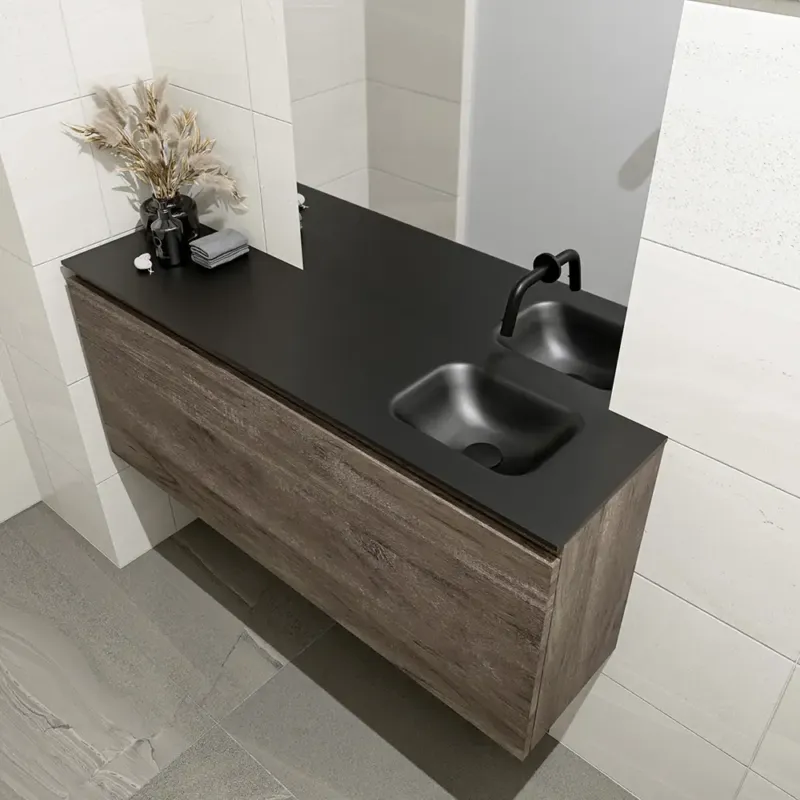 Shop Nu Mondiaz Olan 120cm toiletmeubel dark brown met wastafel urban rechts geen kraangat