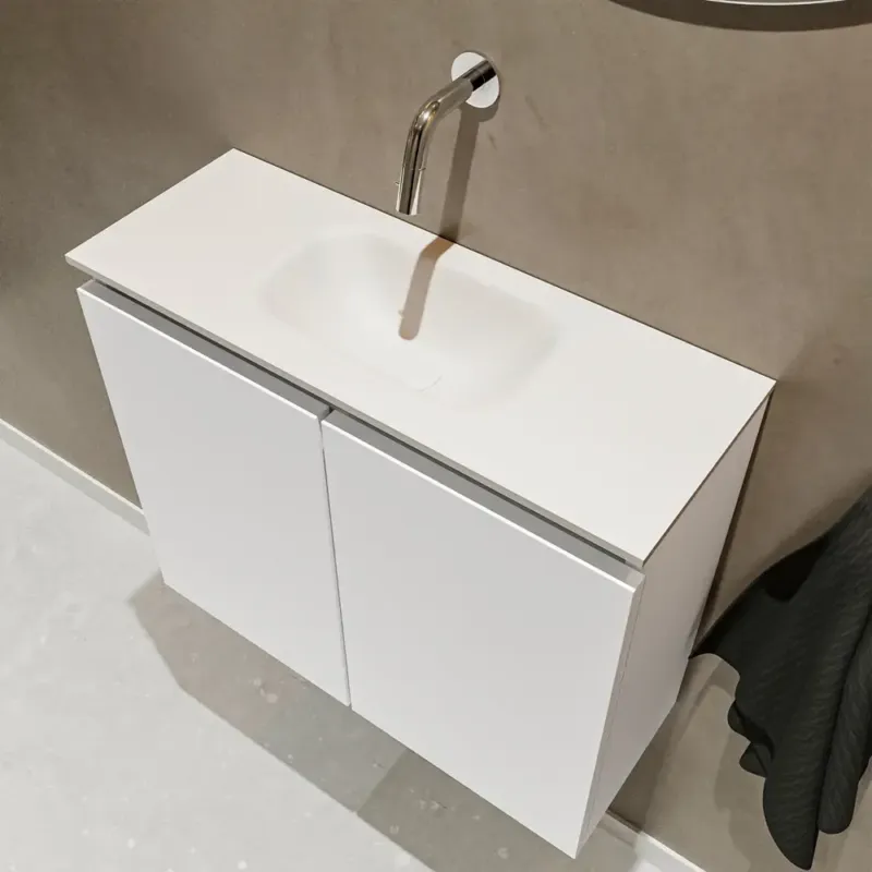 Mondiaz Ture 60cm toiletmeubel talc met wastafel talc midden geen kraangat Beperkte Voorraad