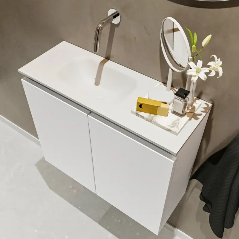 Direct Beschikbaar Mondiaz Ture 60cm toiletmeubel talc met wastafel talc links geen kraangat