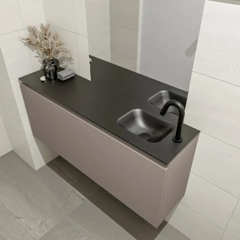 Uitverkoop Mondiaz Olan 120cm toiletmeubel smoke met wastafel urban rechts 1 kraangat