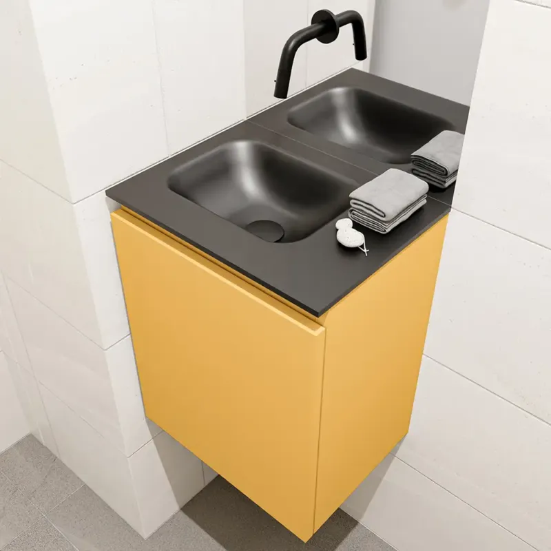 Aanbieding Mondiaz Olan 40cm toiletmeubel ocher met wastafel urban links geen kraangat