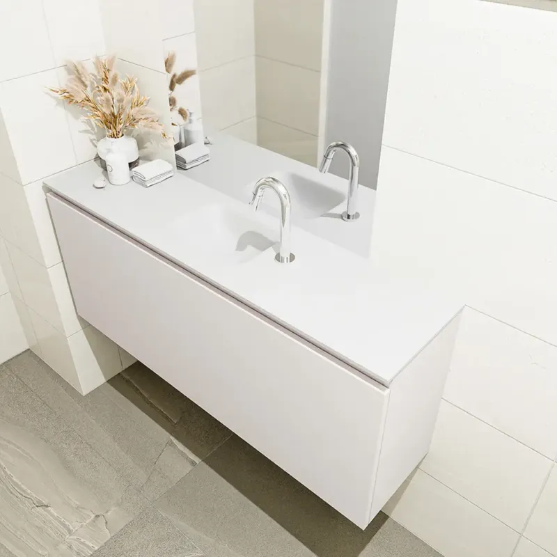 Mondiaz Olan 120cm toiletmeubel linen met wastafel talc midden 1 kraangat Nu Kopen