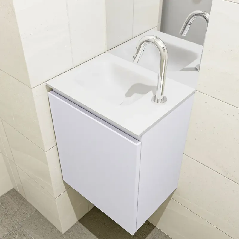 Nieuw Mondiaz Olan 40cm toiletmeubel cale met wastafel talc links 1 kraangat