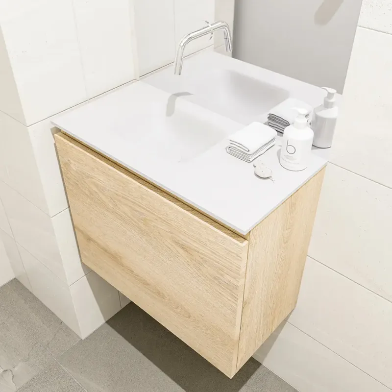 Mondiaz Olan 60cm toiletmeubel washed oak met wastafel talc links geen kraangat Express Levering