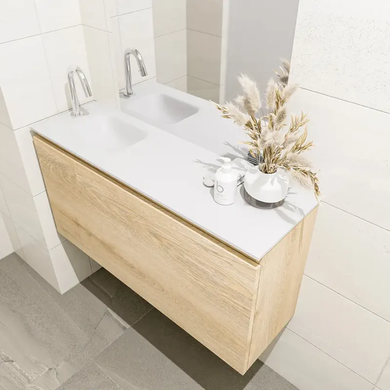 Tijdelijk Beschikbaar Mondiaz Olan 100cm toiletmeubel washed oak met wastafel talc links 1 kraangat