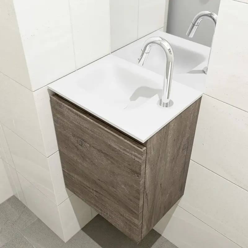 Tijdelijk Beschikbaar Mondiaz Olan 40cm toiletmeubel dark brown met wastafel talc links 1 kraangat