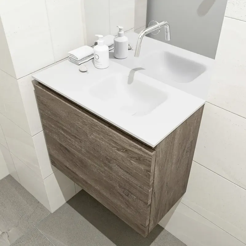 Exclusieve Aanbieding Mondiaz Olan 60cm toiletmeubel dark brown met wastafel talc rechts geen kraangat