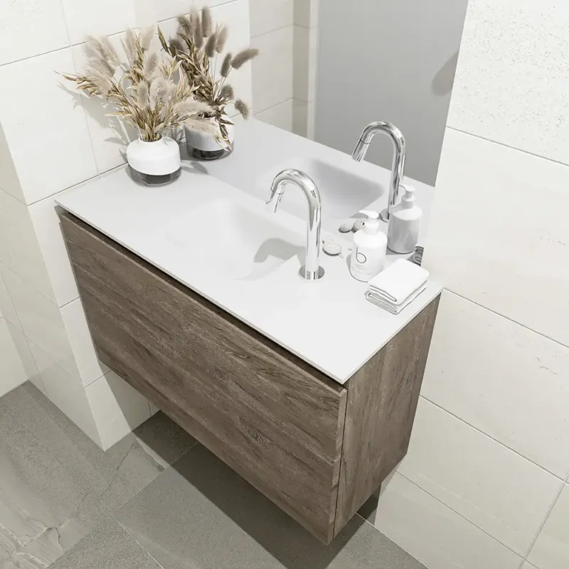 Mondiaz Olan 80cm toiletmeubel dark brown met wastafel talc midden 1 kraangat Laatste Versie