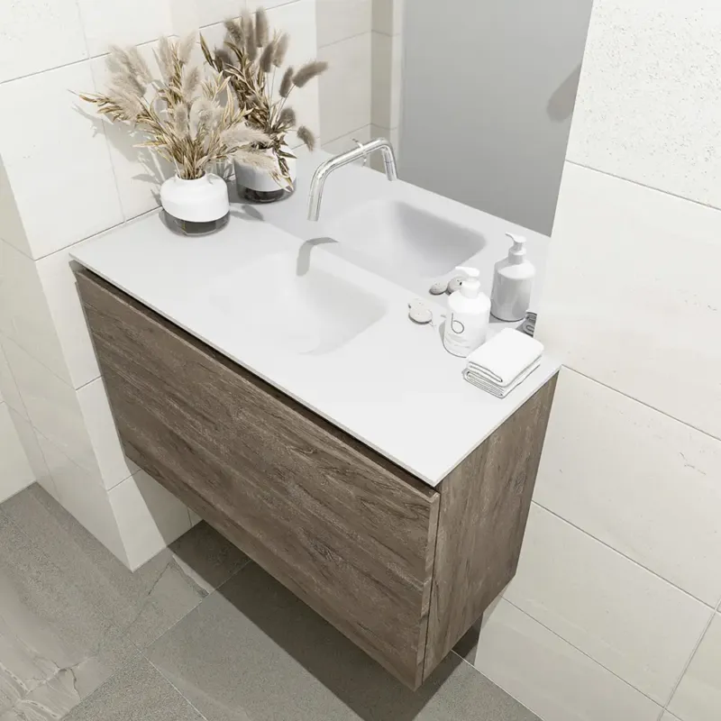 Mondiaz Olan 80cm toiletmeubel dark brown met wastafel talc midden geen kraangat Premium