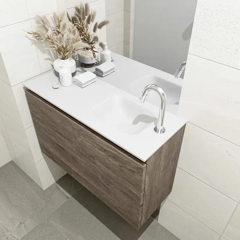 Favoriet Mondiaz Olan 80cm toiletmeubel dark brown met wastafel talc rechts 1 kraangat