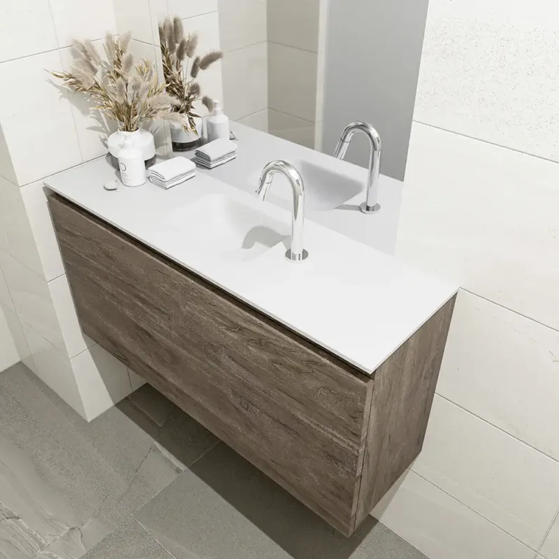 Laatste Versie Mondiaz Olan 100cm toiletmeubel dark brown met wastafel talc midden 1 kraangat