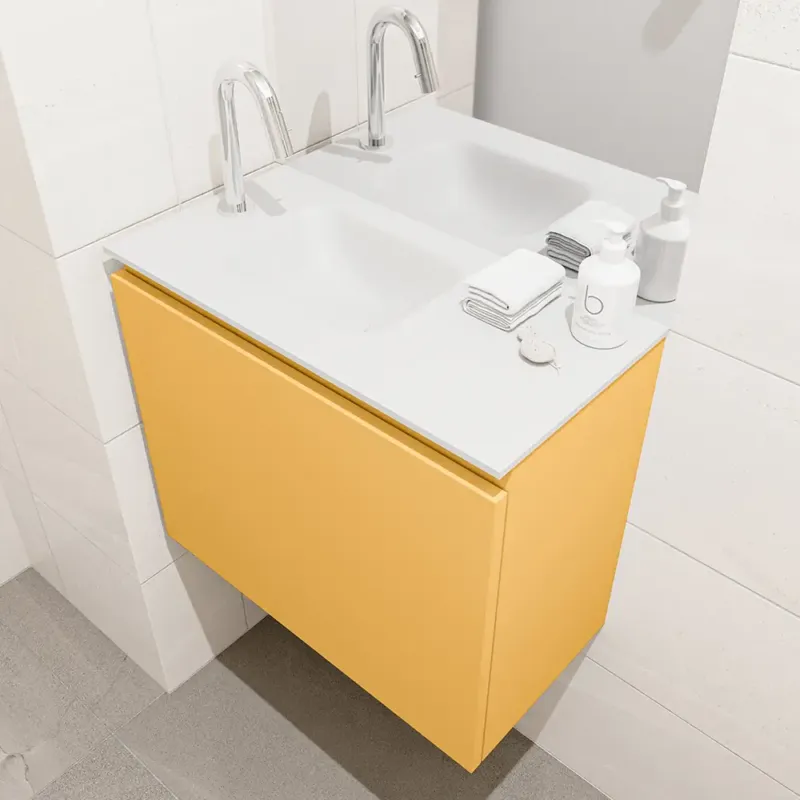 Weekendaanbieding Mondiaz Olan 60cm toiletmeubel ocher met wastafel talc links 1 kraangat