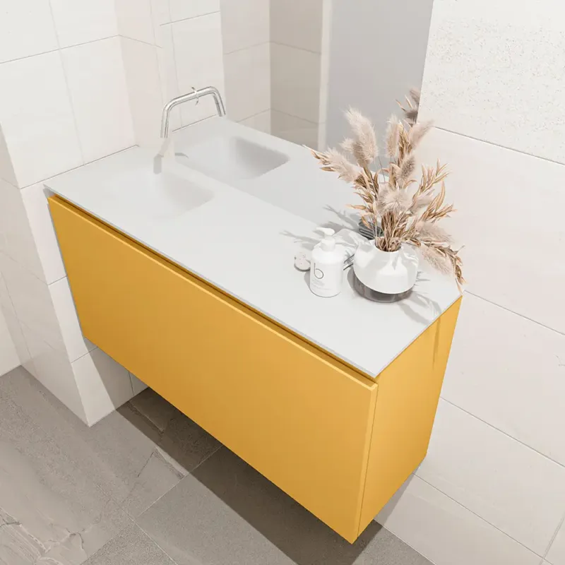 Alleen Vandaag Mondiaz Olan 100cm toiletmeubel ocher met wastafel talc links geen kraangat