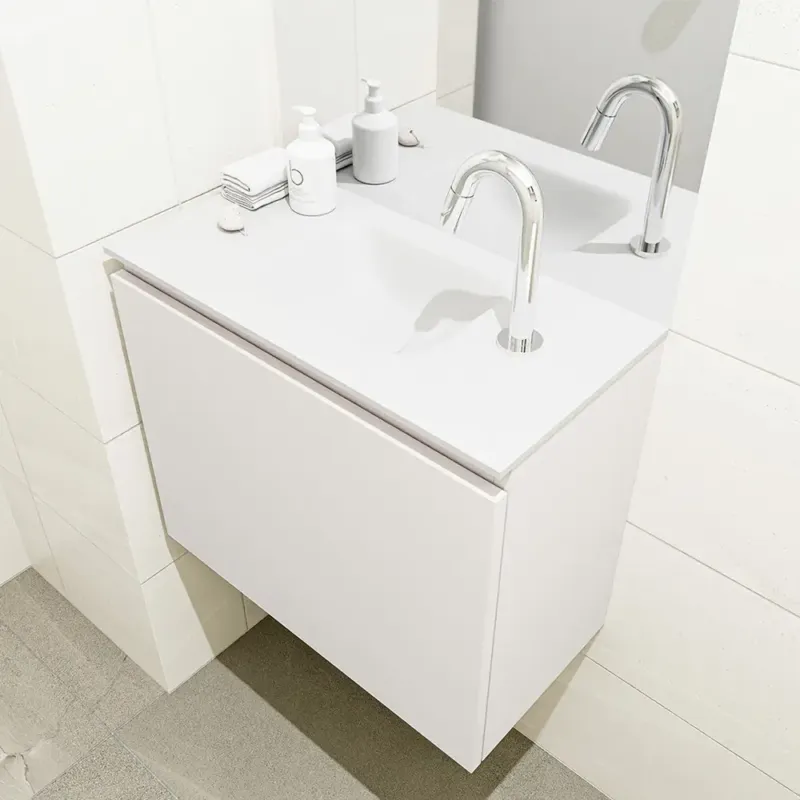 Actieprijs Mondiaz Olan 60cm toiletmeubel linen met wastafel talc midden 1 kraangat