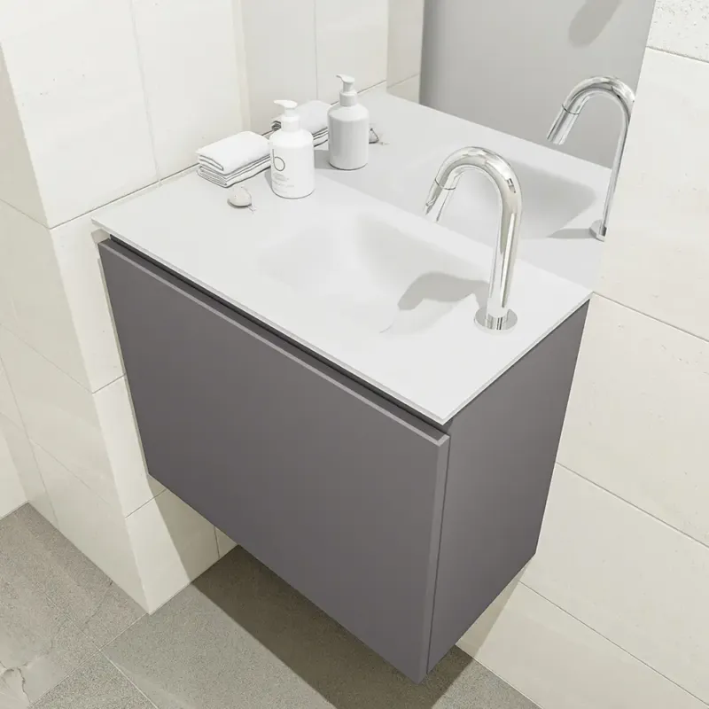 Tijdelijk Beschikbaar Mondiaz Olan 60cm toiletmeubel dark grey met wastafel talc rechts 1 kraangat