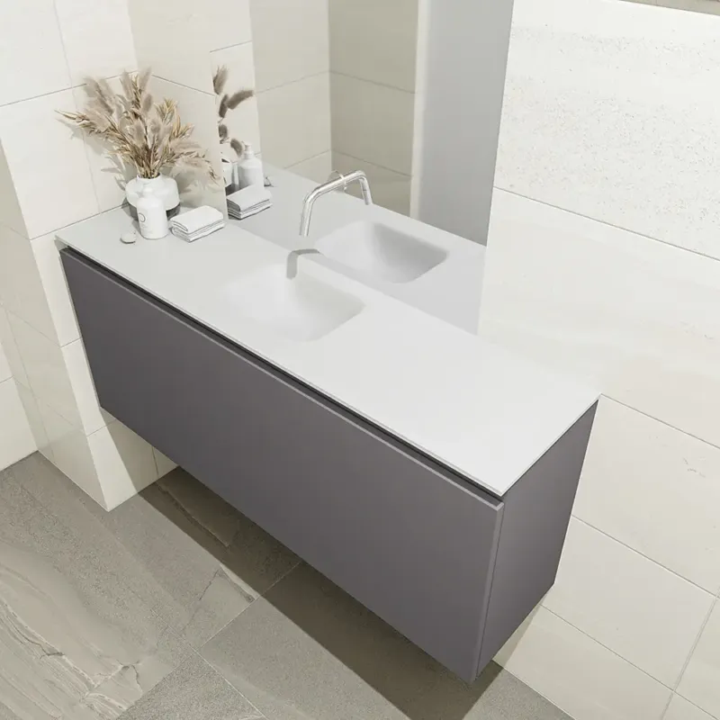 Tijdelijk Beschikbaar Mondiaz Olan 120cm toiletmeubel dark grey met wastafel talc midden geen kraangat