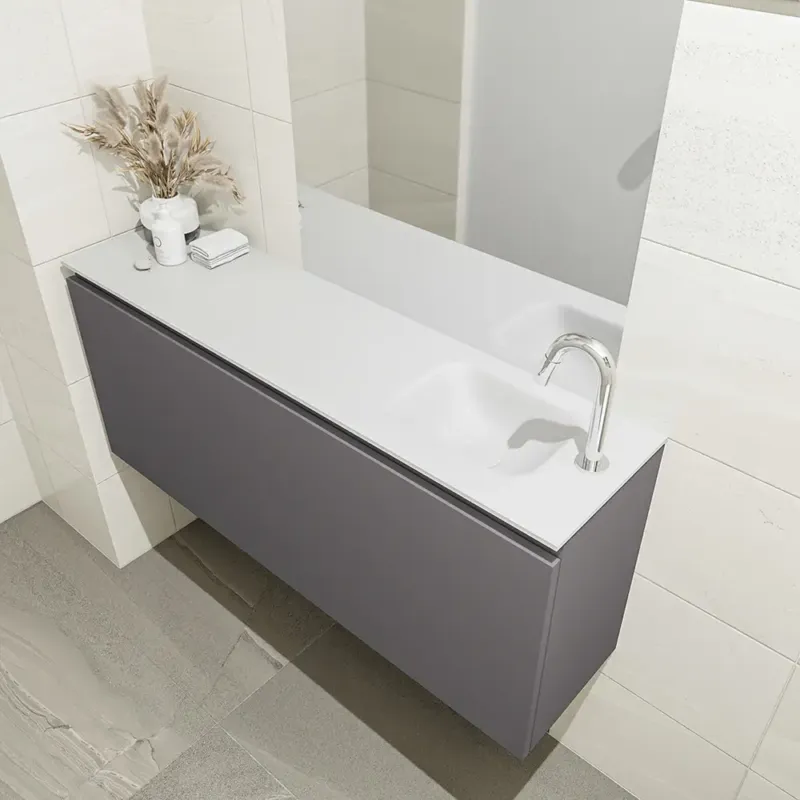 Aanbieding Mondiaz Olan 120cm toiletmeubel dark grey met wastafel talc rechts 1 kraangat