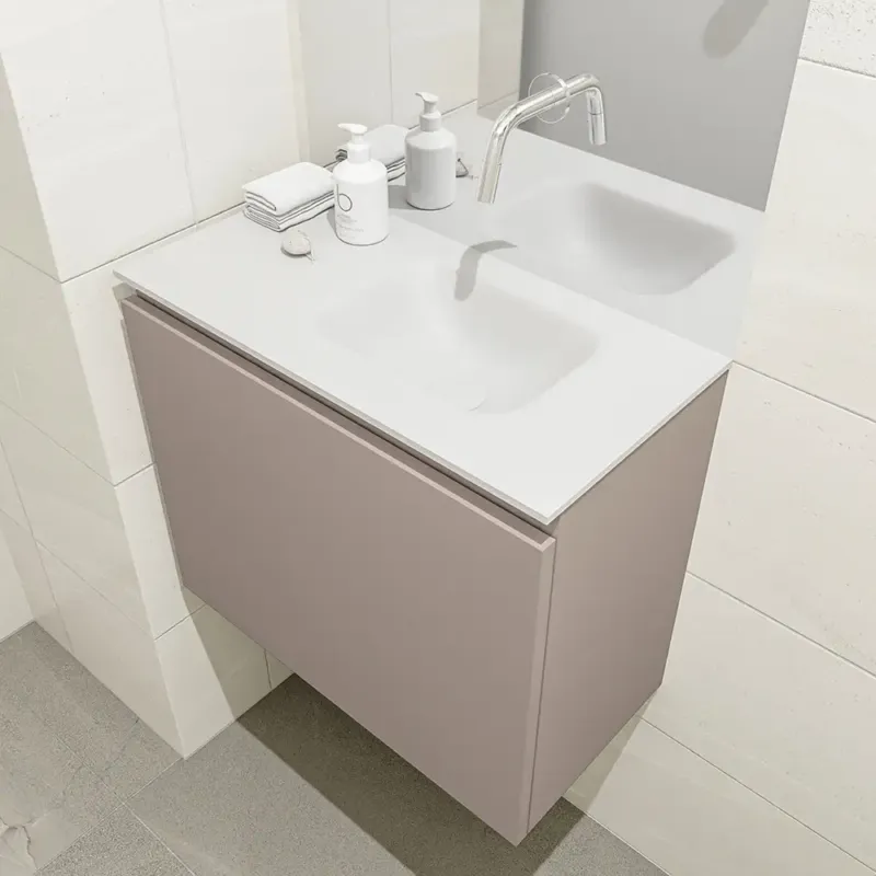 Weekendaanbieding Mondiaz Olan 60cm toiletmeubel smoke met wastafel talc rechts geen kraangat