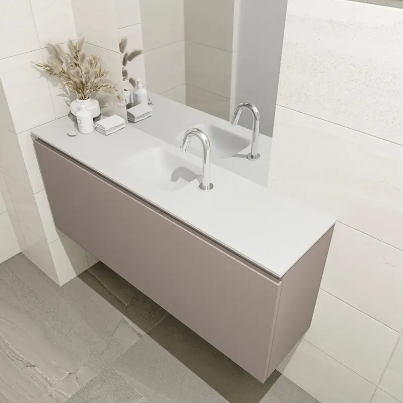 Actieprijs Mondiaz Olan 120cm toiletmeubel smoke met wastafel talc midden 1 kraangat