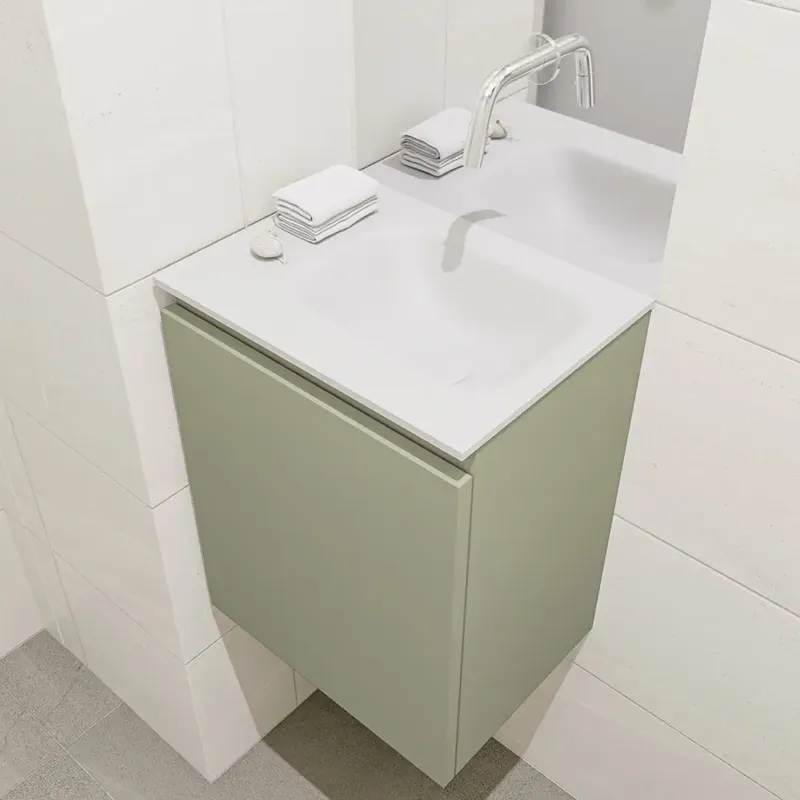 Weekendaanbieding Mondiaz Olan 40cm toiletmeubel army met wastafel talc rechts geen kraangat