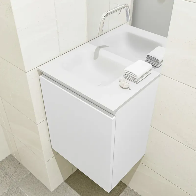 Mondiaz Olan 40cm toiletmeubel talc met wastafel talc links geen kraangat Laatste Kans