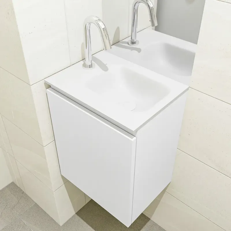 Weekendaanbieding Mondiaz Olan 40cm toiletmeubel talc met wastafel talc rechts 1 kraangat