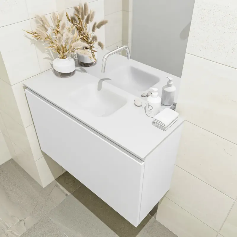Mondiaz Olan 80cm toiletmeubel talc met wastafel talc midden geen kraangat Uitverkoop