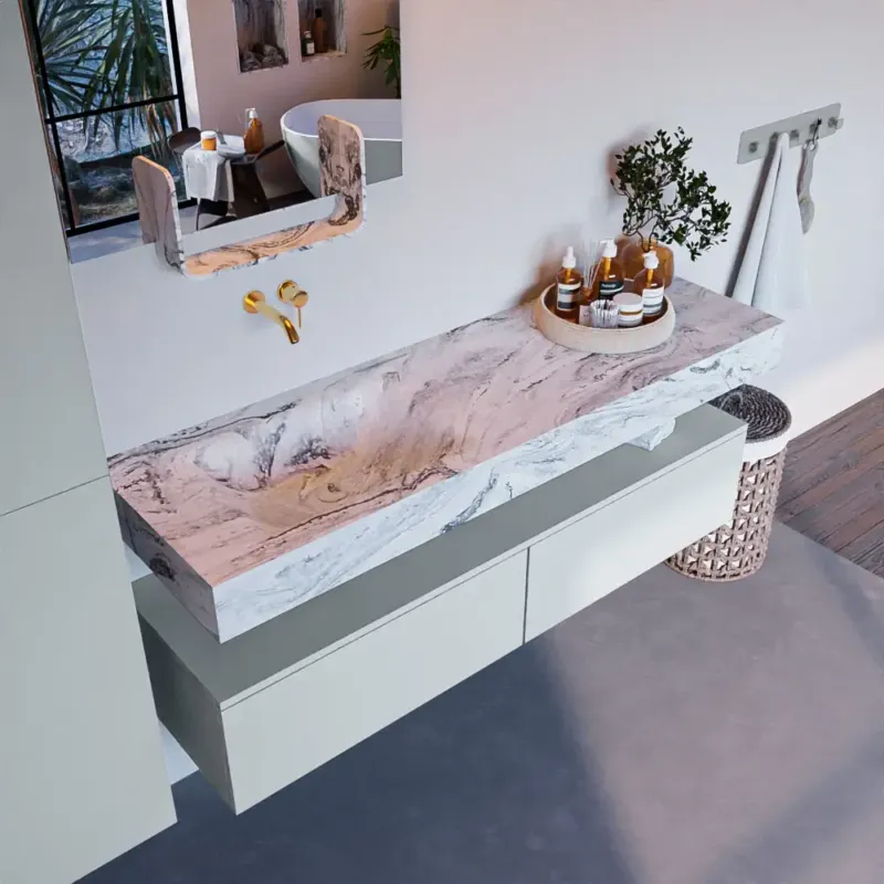 Mondiaz Alan DLux badmeubel 150cm clay 2 lades met wastafel glace links zonder kraangat Koop Online