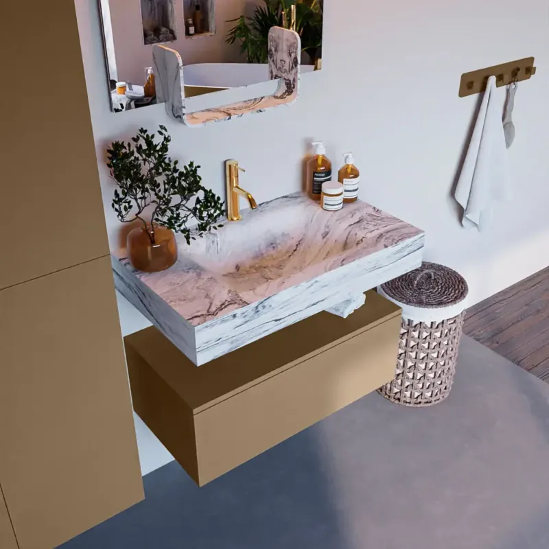 Mondiaz Alan DLux badmeubel 80cm oro 1 lade met wastafel glace midden 1 kraangat Direct Verzonden