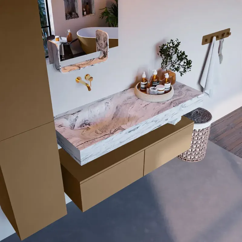 Merkproduct Mondiaz Alan DLux badmeubel 120cm oro 2 lades met wastafel glace links zonder kraangat