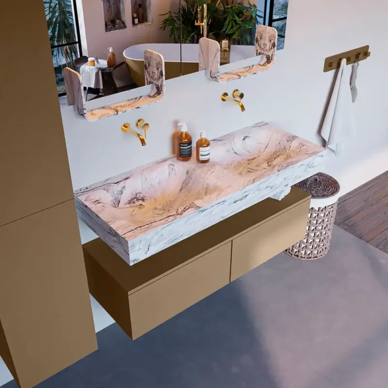 Mondiaz Alan DLux badmeubel 120cm oro 2 lades met wastafel glace dubbel zonder kraangat Hete Deal
