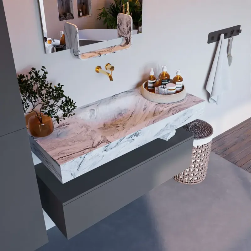 Voordeelprijs Mondiaz Alan DLux badmeubel 110cm plata 1 lade met wastafel glace midden zonder kraangat
