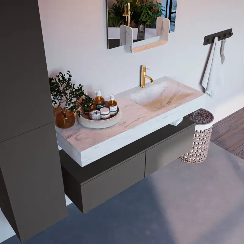 Tijdelijk Beschikbaar Mondiaz Alan DLux badmeubel 120cm dark grey 2 lades met wastafel opalo rechts 1 kraangat