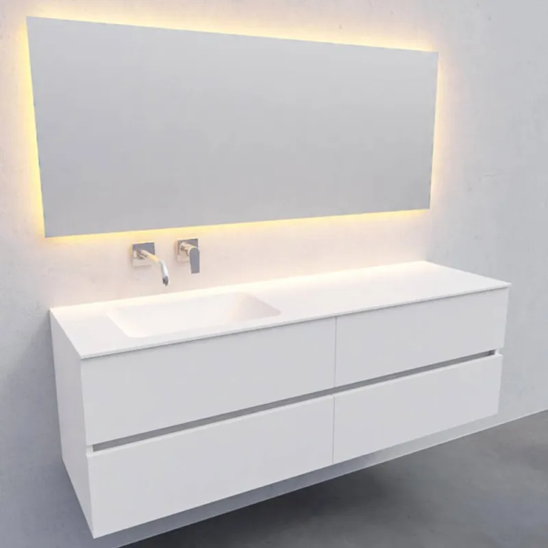 Dagaanbieding Badkamermeubel Solid Surface AQS Oslo 150x46 cm Links Mat Wit 4 Laden (0 kraangaten)
